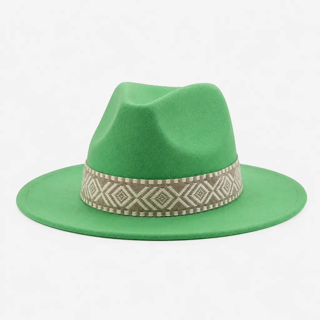 Chapeau en Feutre Homme - Grand Bord avec Ruban Ethnique