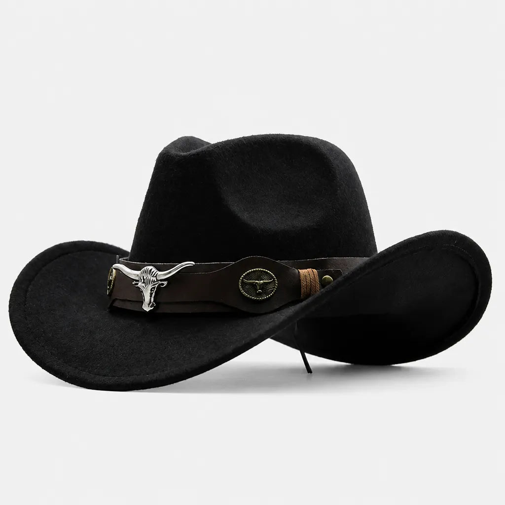 Chapeau Western Homme - a Ceinture en Cuir et Boucle Longhorn