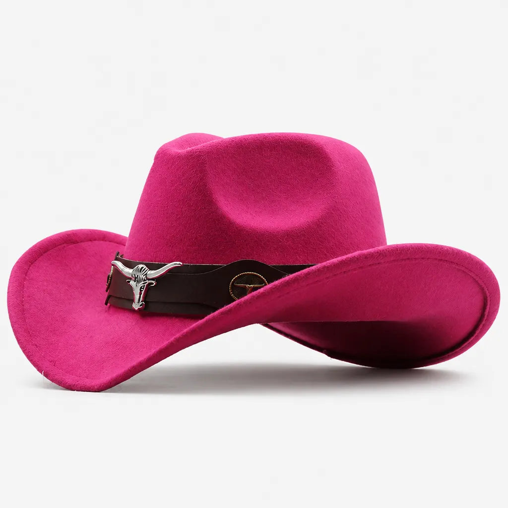 Chapeau Western Homme - a Ceinture en Cuir et Boucle Longhorn
