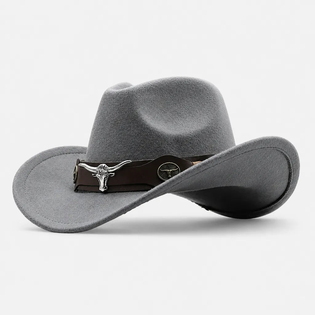 Chapeau Western Homme - a Ceinture en Cuir et Boucle Longhorn