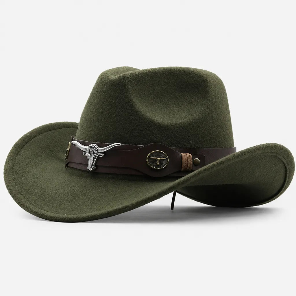 Chapeau Western Homme - a Ceinture en Cuir et Boucle Longhorn