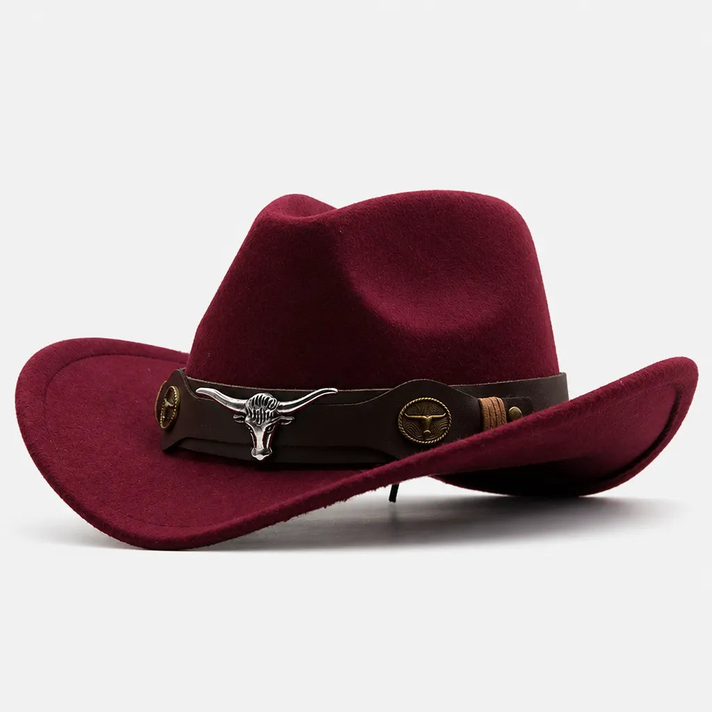 Chapeau Western Homme - a Ceinture en Cuir et Boucle Longhorn