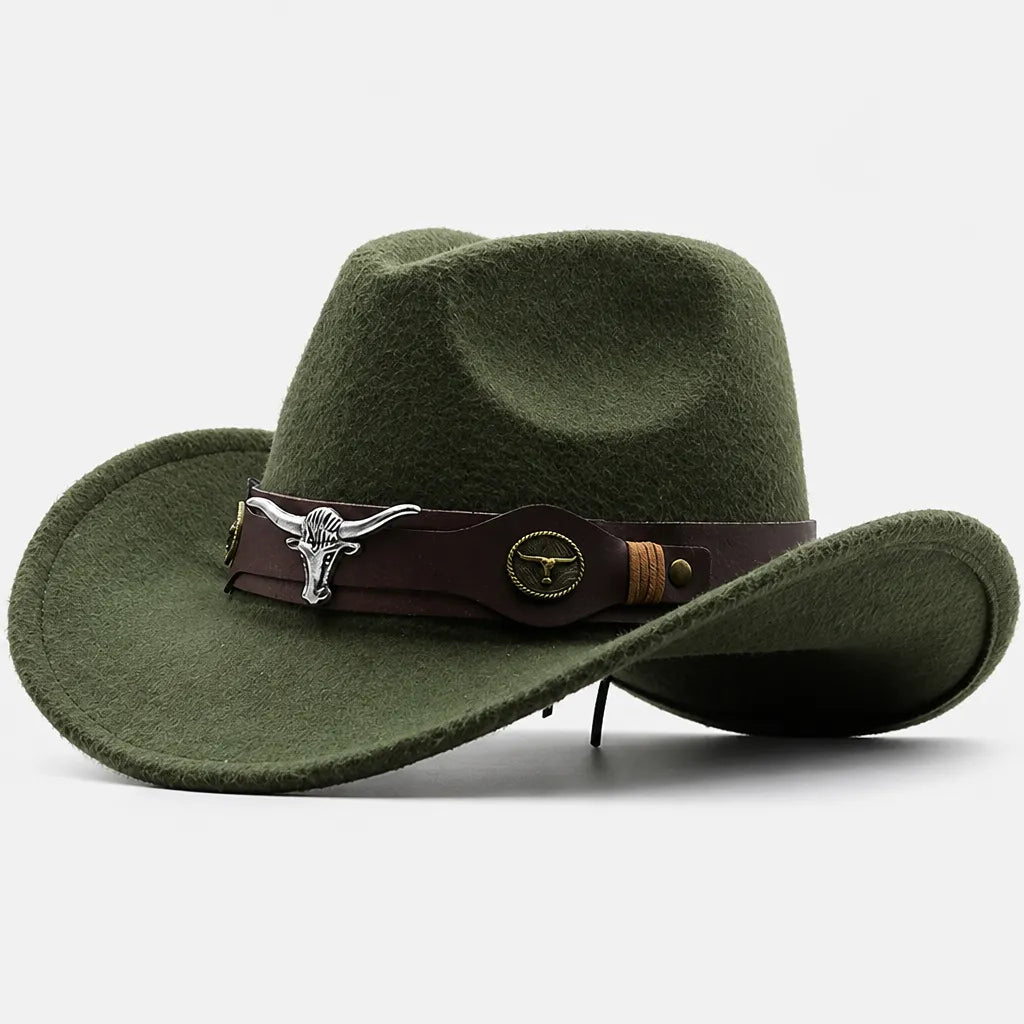 Chapeau Western Homme - a Ceinture en Cuir et Boucle Longhorn