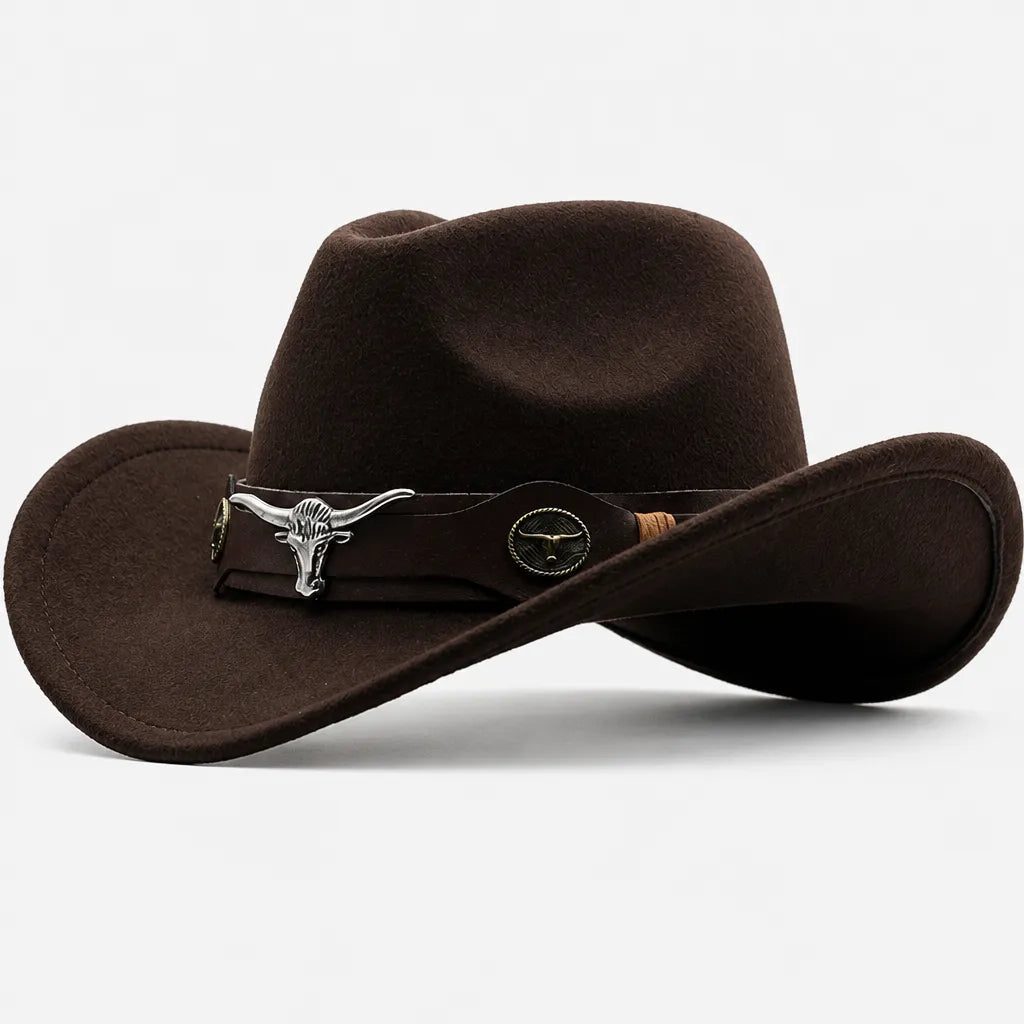 Chapeau Western Homme - a Ceinture en Cuir et Boucle Longhorn