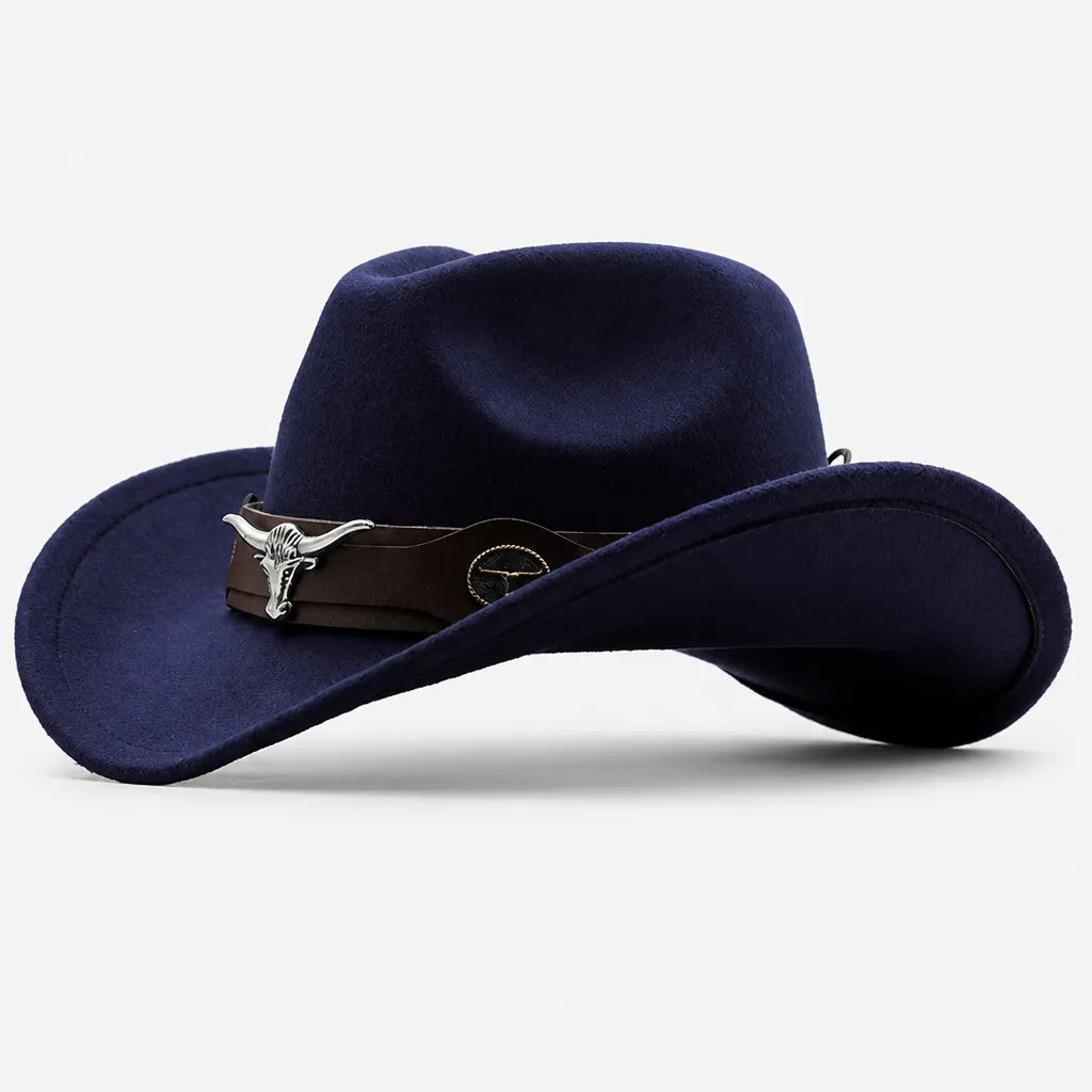 Chapeau Western Homme - a Ceinture en Cuir et Boucle Longhorn