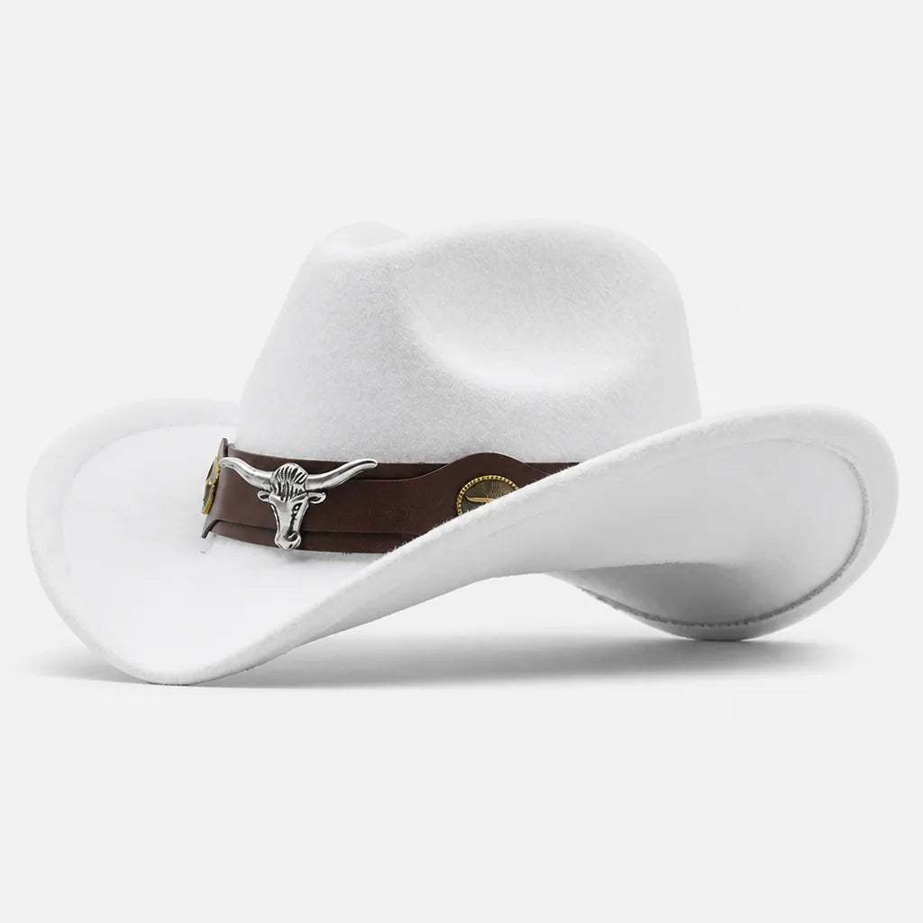 Chapeau Western Homme - a Ceinture en Cuir et Boucle Longhorn