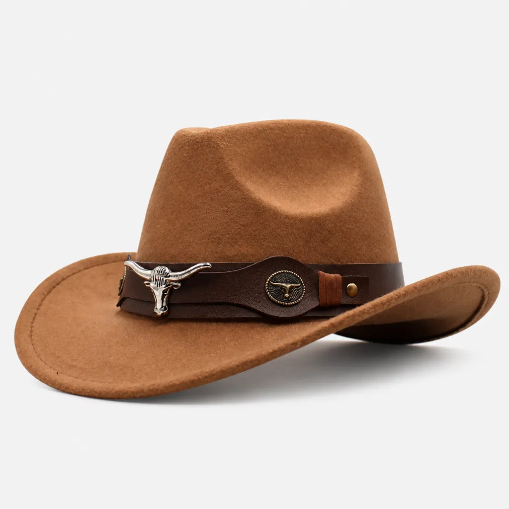 Chapeau Western Homme - a Ceinture en Cuir et Boucle Longhorn