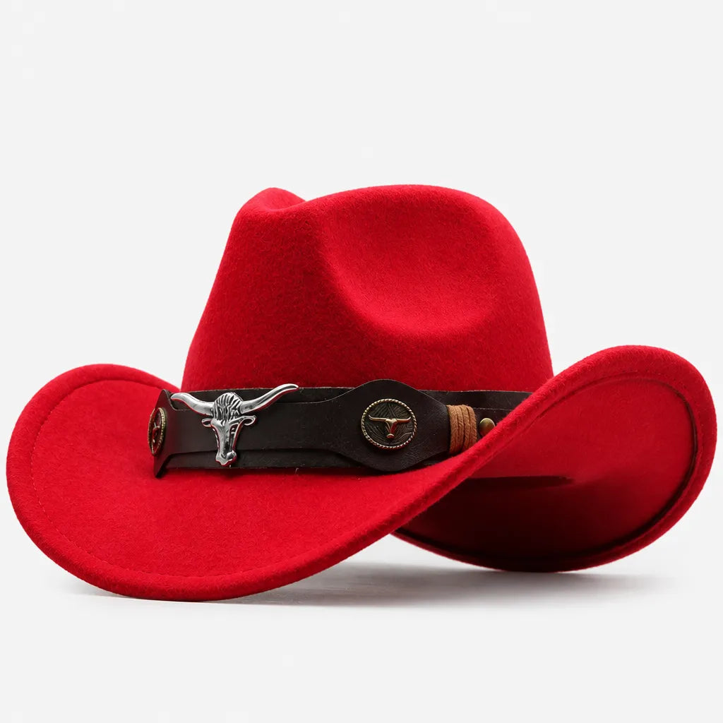 Chapeau Western Homme - a Ceinture en Cuir et Boucle Longhorn