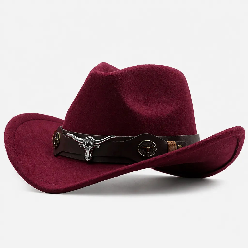 Chapeau Western Homme - a Ceinture en Cuir et Boucle Longhorn