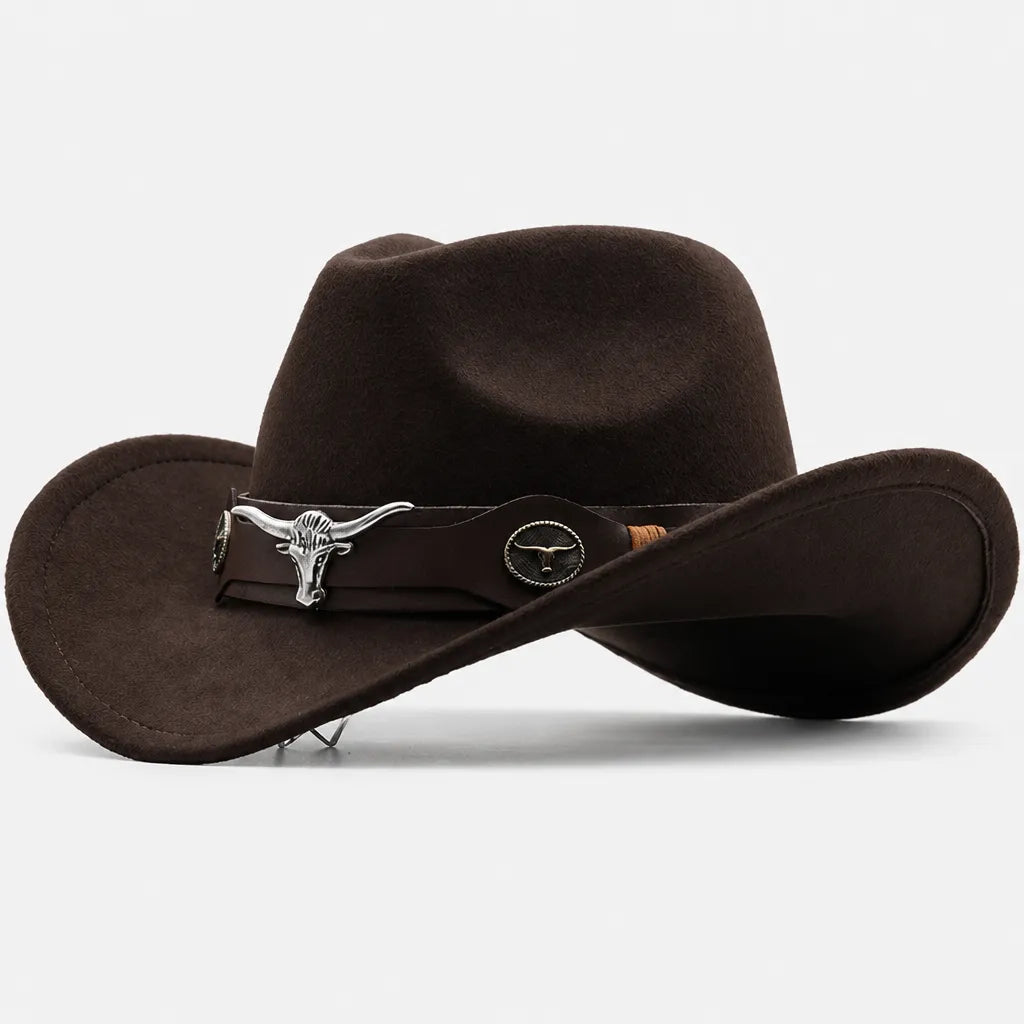 Chapeau Western Homme - a Ceinture en Cuir et Boucle Longhorn