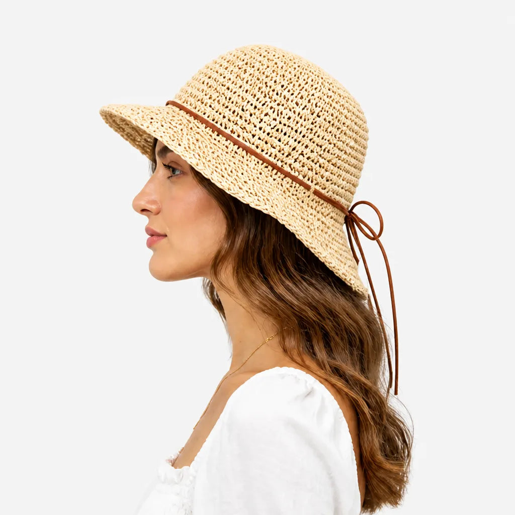 Chapeau de Plage Femme - Paille Tissee Large Bord Anti-UV