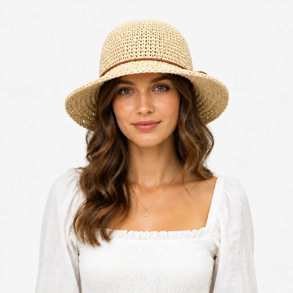 Chapeau de Plage Femme - Paille Tissee Large Bord Anti-UV