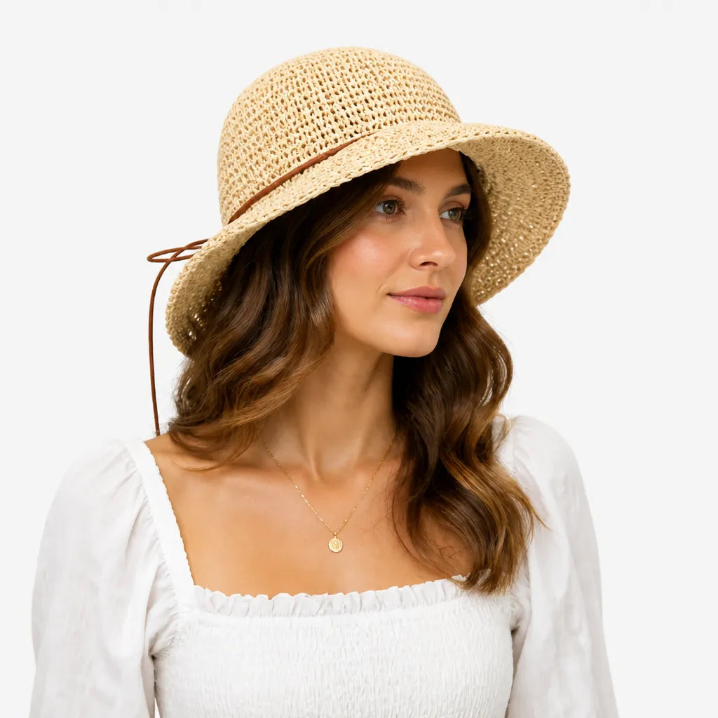 Chapeau de Plage Femme - Paille Tissee Large Bord Anti-UV