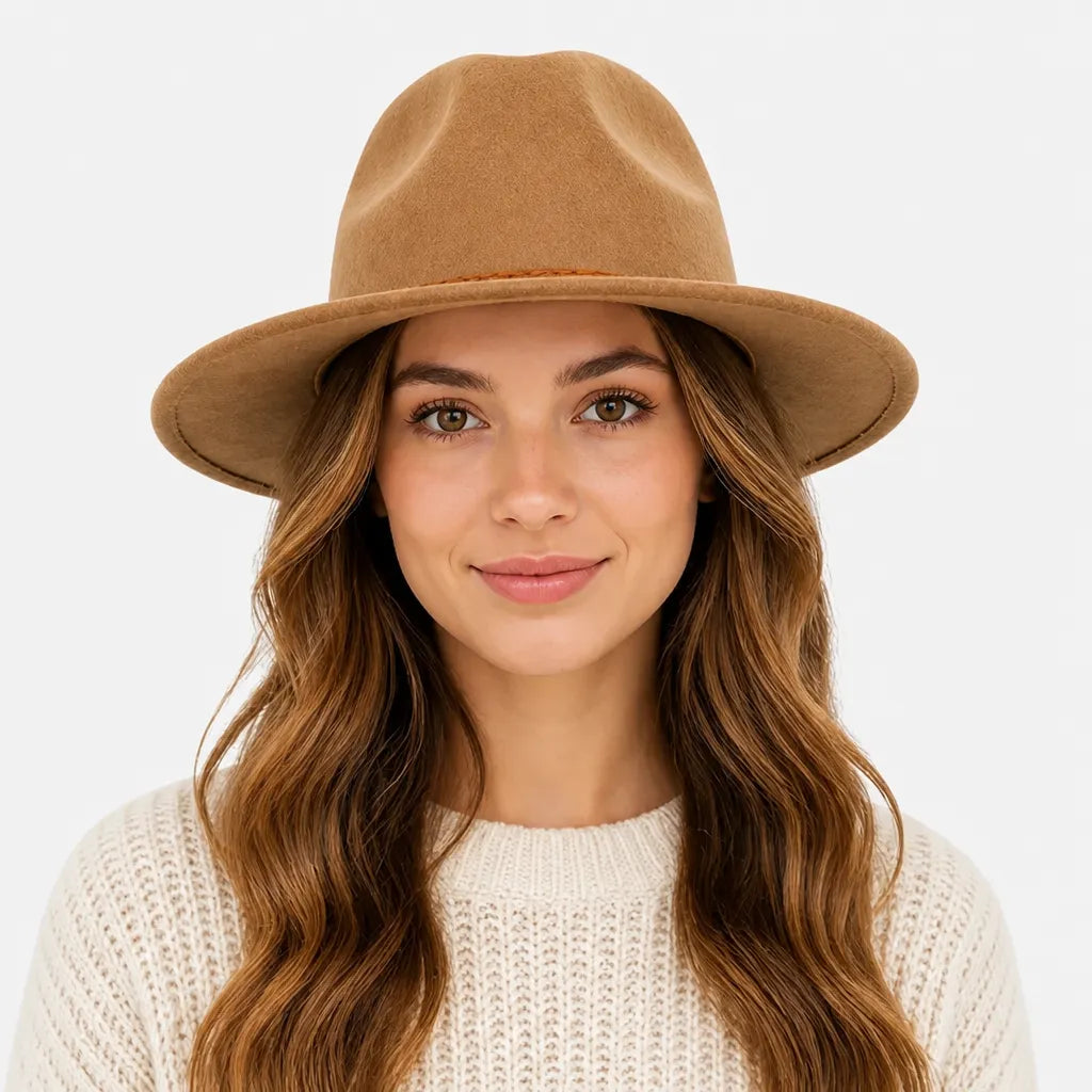Chapeau Large Bord Femme - Fedora a Calotte en Forme de Coeur