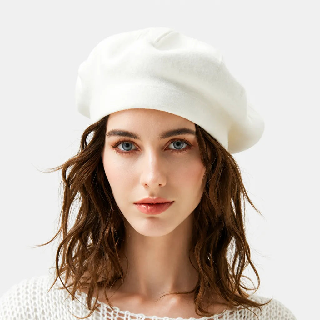 Beret Plat Femme - Tricot Beige Noir ou Bordeaux