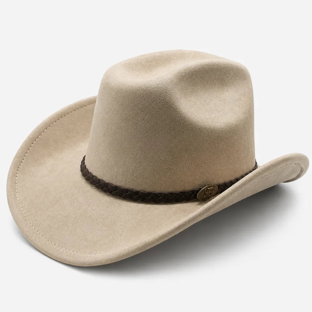 Chapeau de Cowboy Femme - Large Bord Releve et Ceinture Tressee