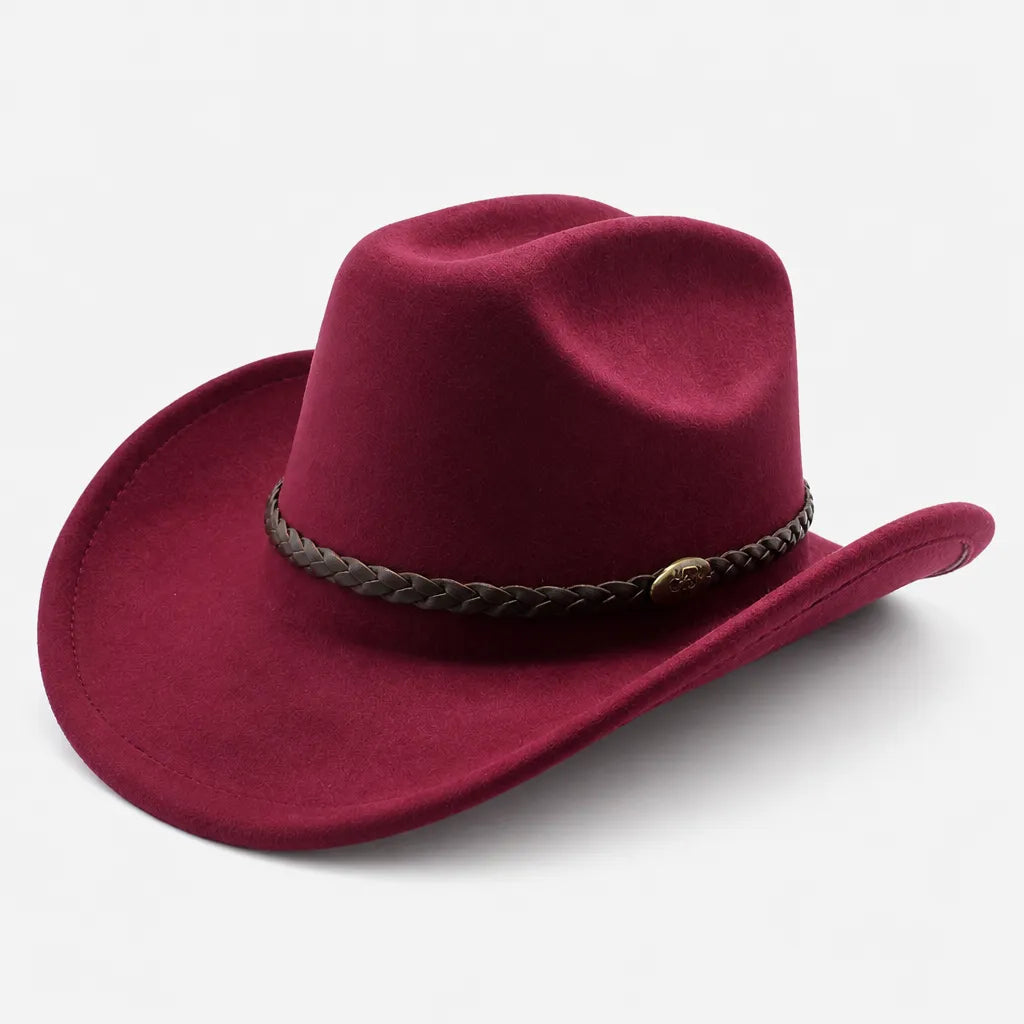 Chapeau de Cowboy Femme - Large Bord Releve et Ceinture Tressee