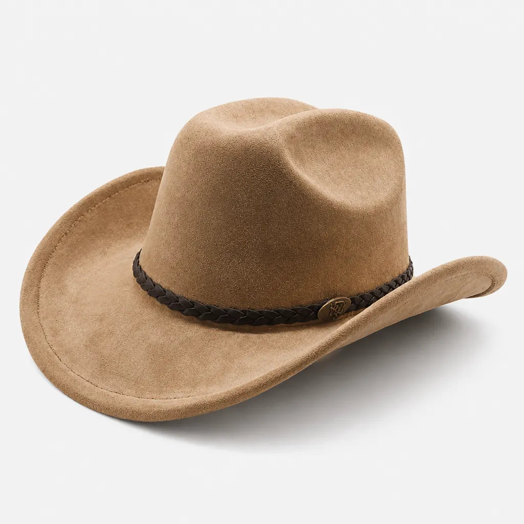 Chapeau de Cowboy Femme - Large Bord Releve et Ceinture Tressee