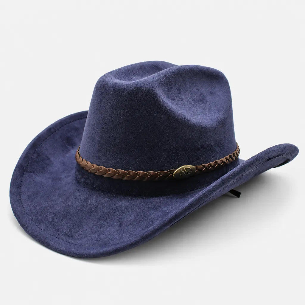 Chapeau de Cowboy Femme - Large Bord Releve et Ceinture Tressee