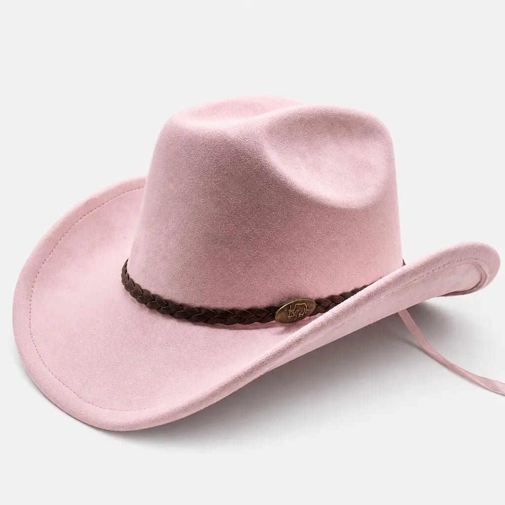 Chapeau de Cowboy Femme - Large Bord Releve et Ceinture Tressee