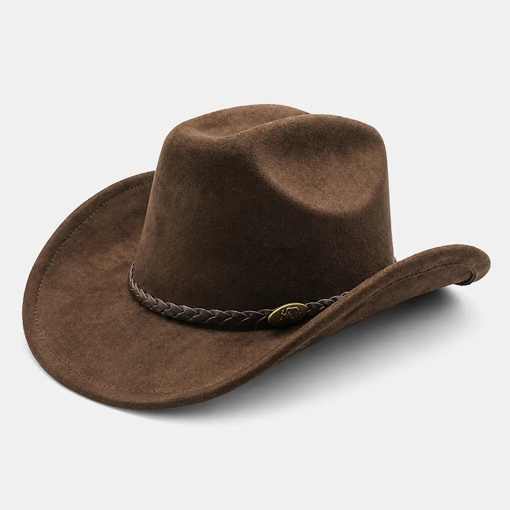 Chapeau de Cowboy Femme - Large Bord Releve et Ceinture Tressee