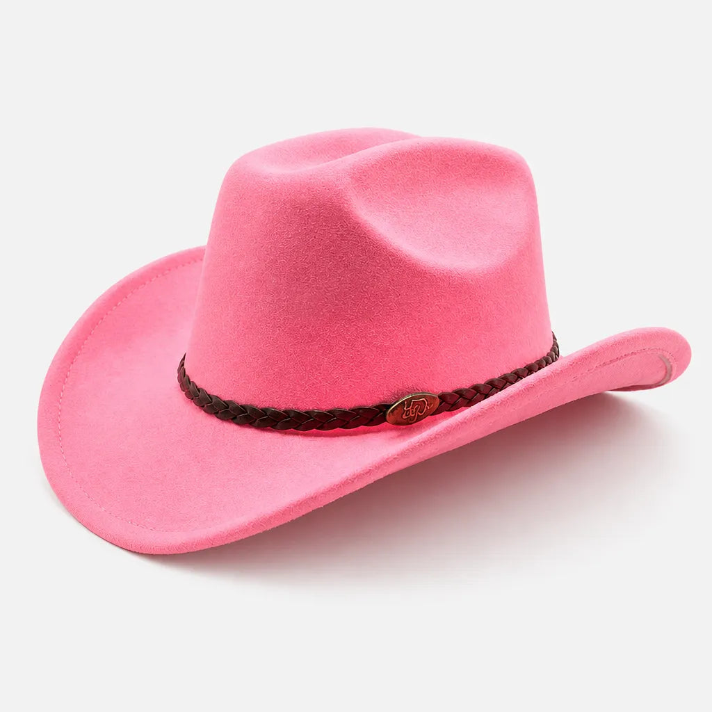 Chapeau de Cowboy Femme - Large Bord Releve et Ceinture Tressee