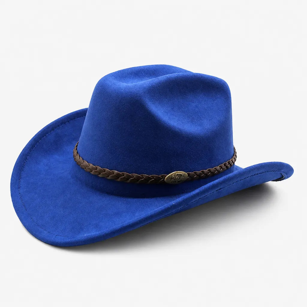 Chapeau de Cowboy Femme - Large Bord Releve et Ceinture Tressee