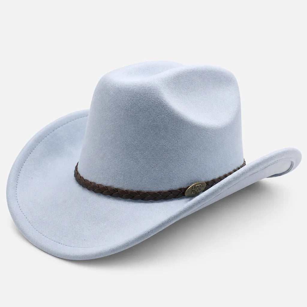Chapeau de Cowboy Femme - Large Bord Releve et Ceinture Tressee