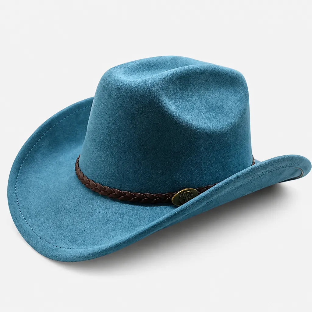Chapeau de Cowboy Femme - Large Bord Releve et Ceinture Tressee