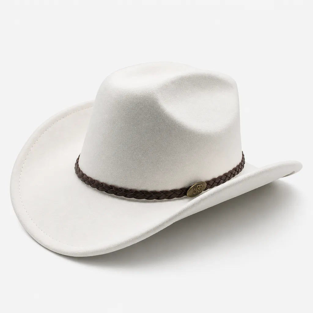 Chapeau de Cowboy Femme - Large Bord Releve et Ceinture Tressee
