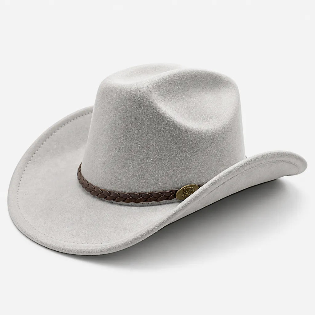 Chapeau de Cowboy Femme - Large Bord Releve et Ceinture Tressee