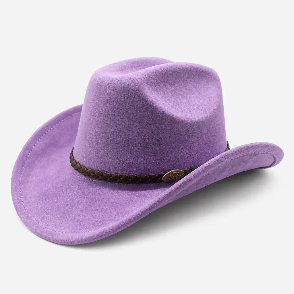 Chapeau de Cowboy Femme - Large Bord Releve et Ceinture Tressee
