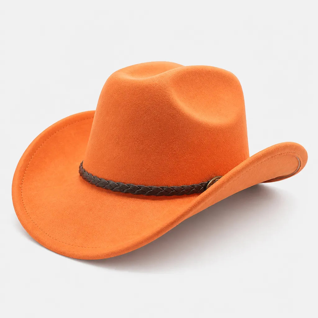 Chapeau de Cowboy Femme - Large Bord Releve et Ceinture Tressee