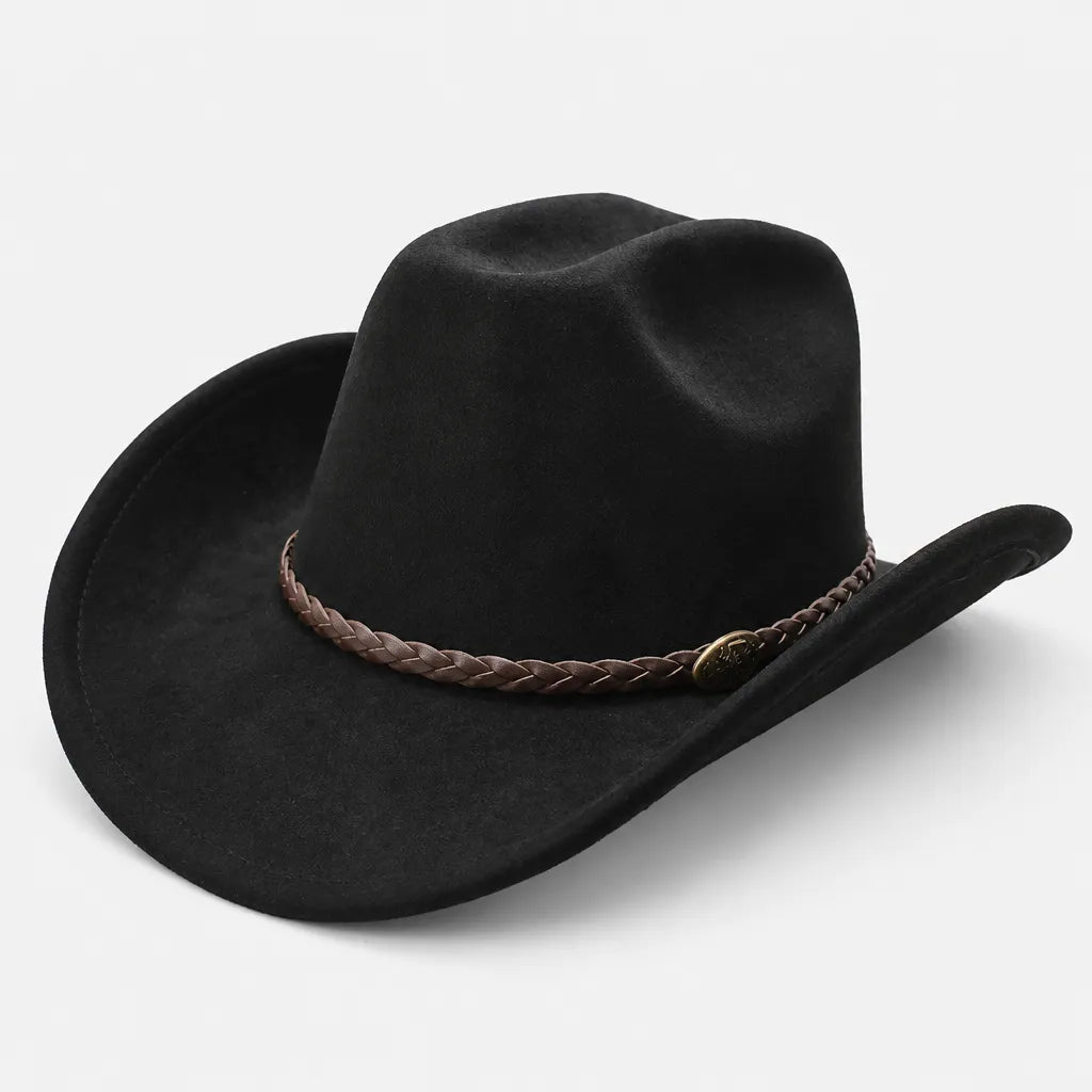 Chapeau de Cowboy Femme - Large Bord Releve et Ceinture Tressee