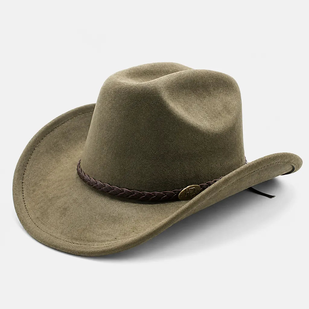 Chapeau de Cowboy Femme - Large Bord Releve et Ceinture Tressee
