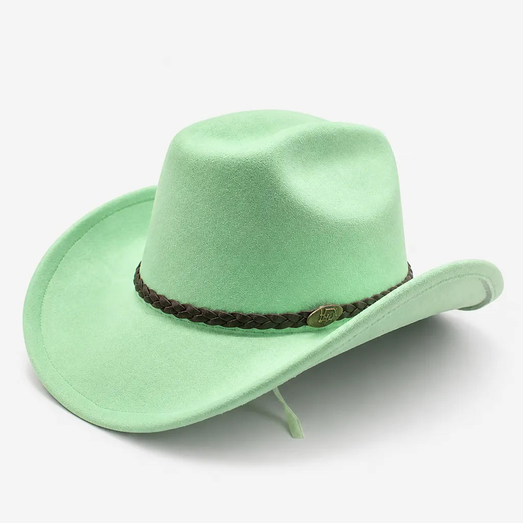 Chapeau de Cowboy Femme - Large Bord Releve et Ceinture Tressee