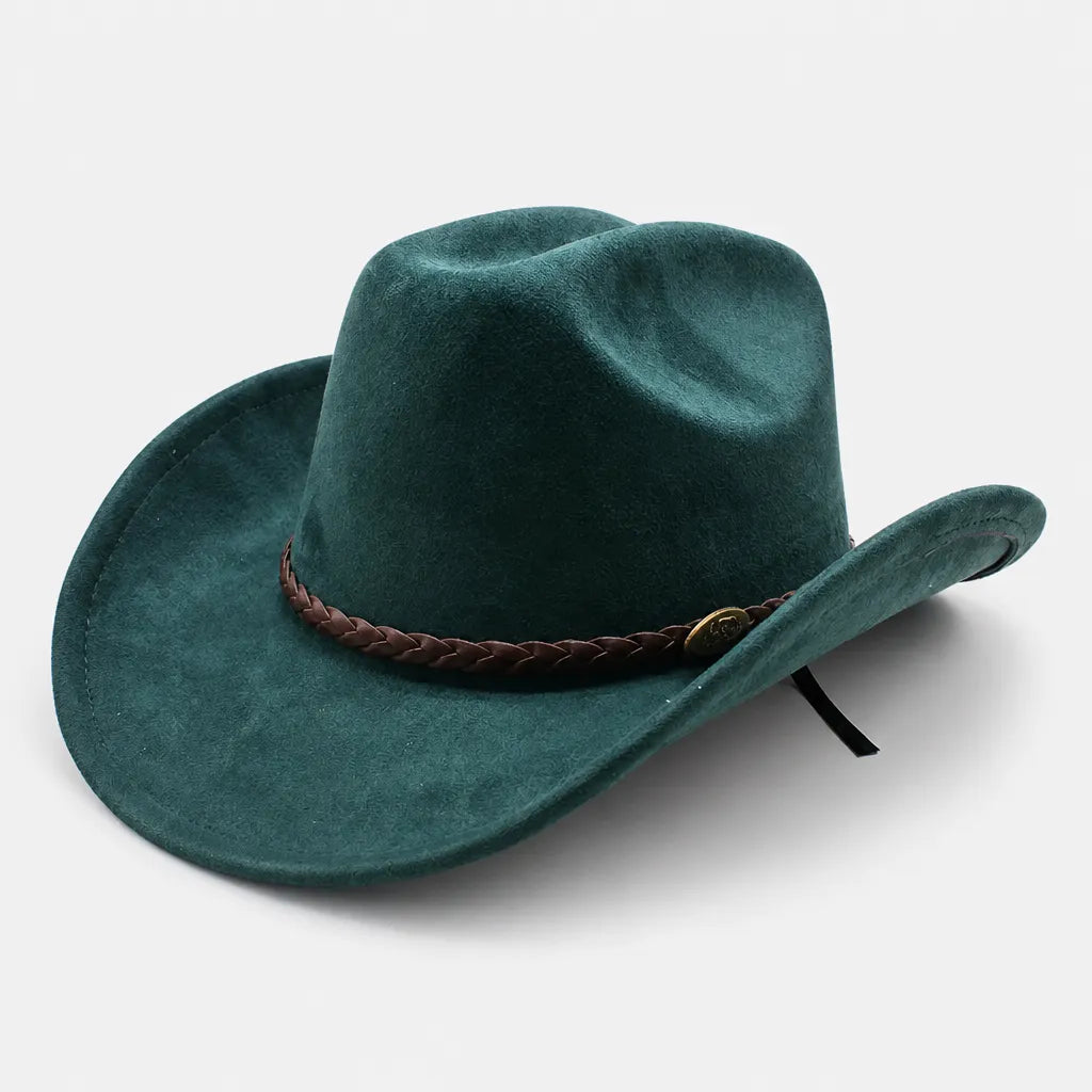 Chapeau de Cowboy Femme - Large Bord Releve et Ceinture Tressee