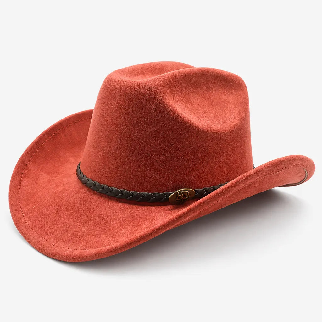Chapeau de Cowboy Femme - Large Bord Releve et Ceinture Tressee