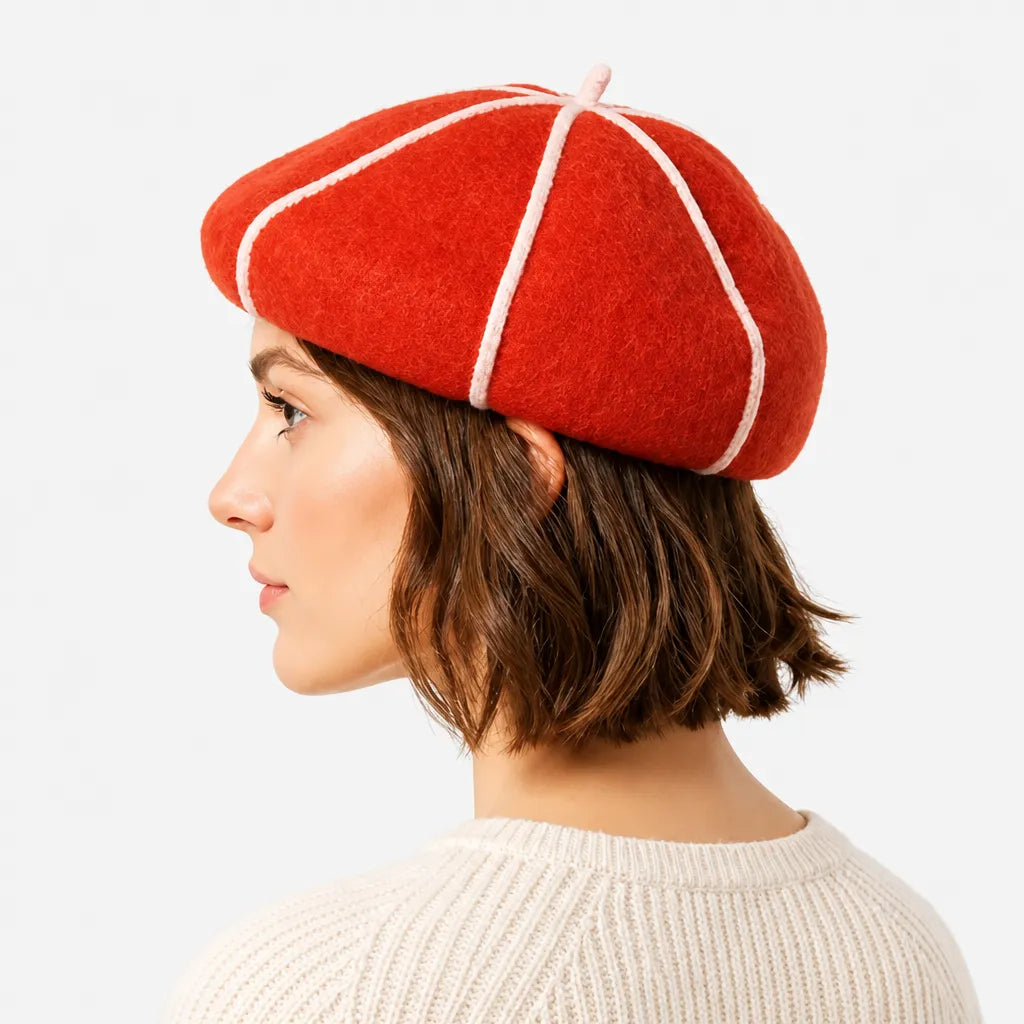Bonnet Beret Femme Hiver - Motif Citrouille en Laine
