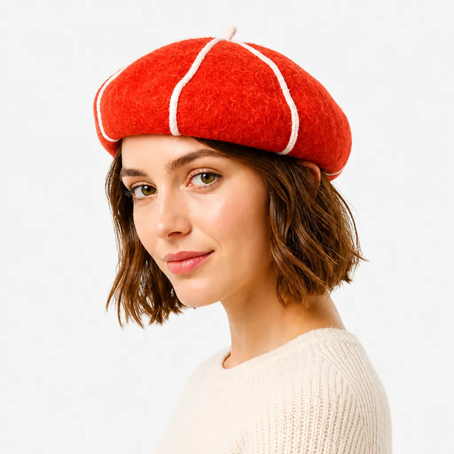 Bonnet Beret Femme Hiver - Motif Citrouille en Laine