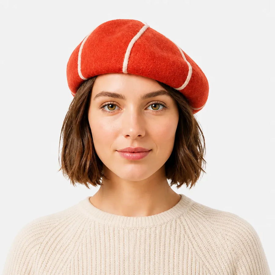Bonnet Beret Femme Hiver - Motif Citrouille en Laine