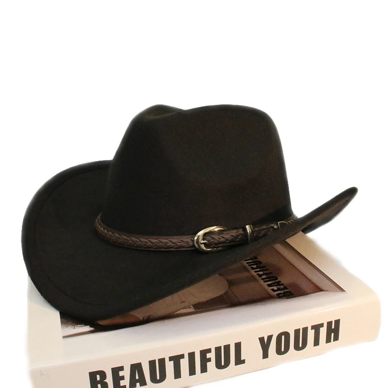 Chapeau de Cowboy Homme - Feutre 100% laine avec Ceinture Marron