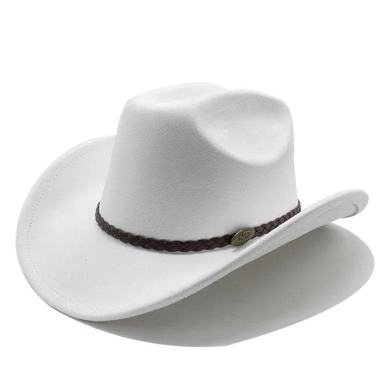 Chapeau de Cowboy Femme - Large Bord Releve et Ceinture Tressee
