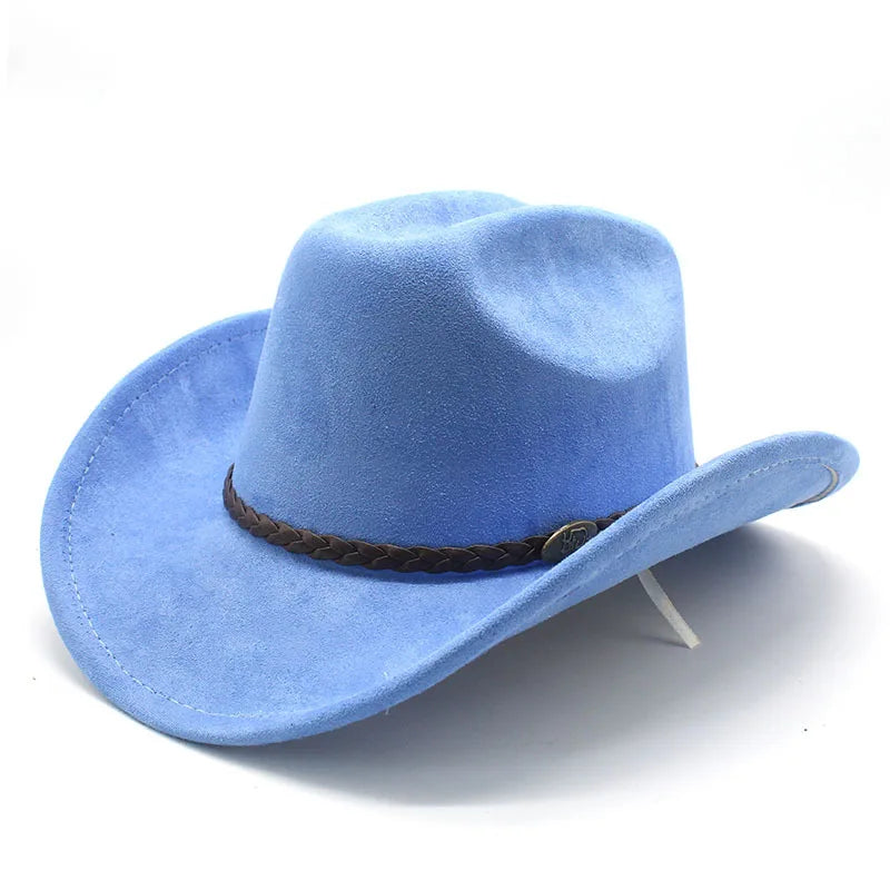 Chapeau de Cowboy Femme - Large Bord Releve et Ceinture Tressee