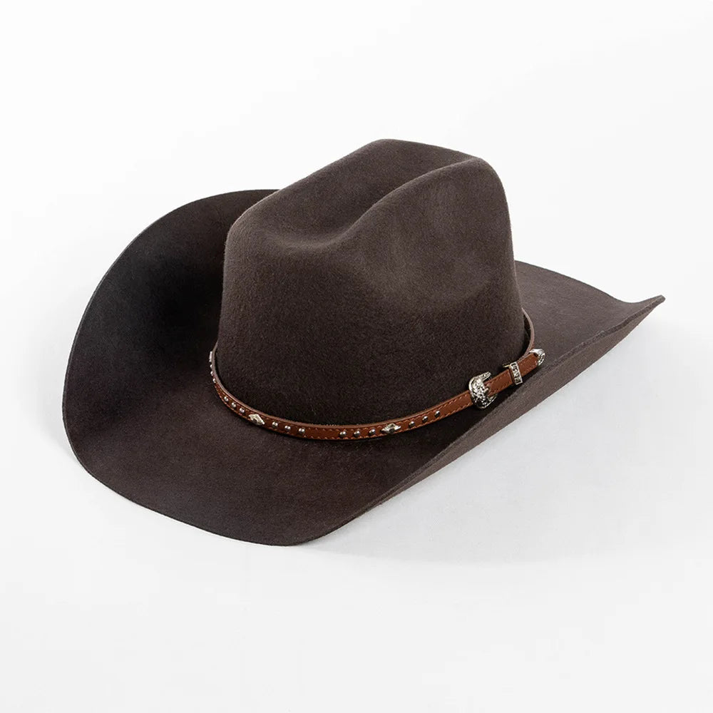Chapeau en Laine Femme - Western Feutre a Ceinture Cloutee