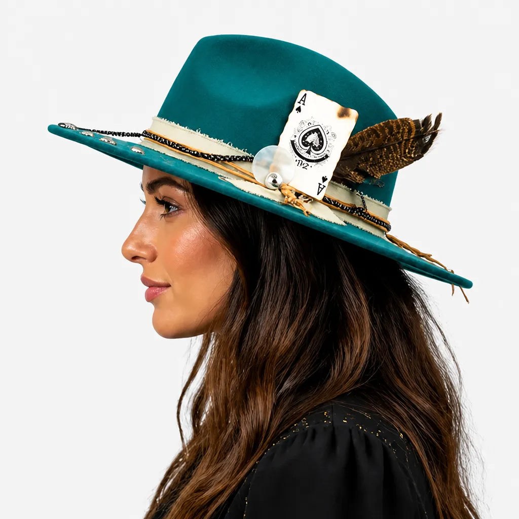 Chapeau Plume - Fedora Large Bord Retro Style Jazz et Western