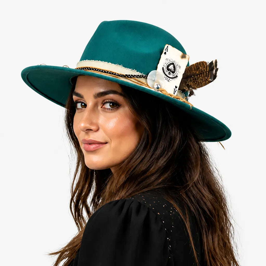 Chapeau Plume - Fedora Large Bord Retro Style Jazz et Western