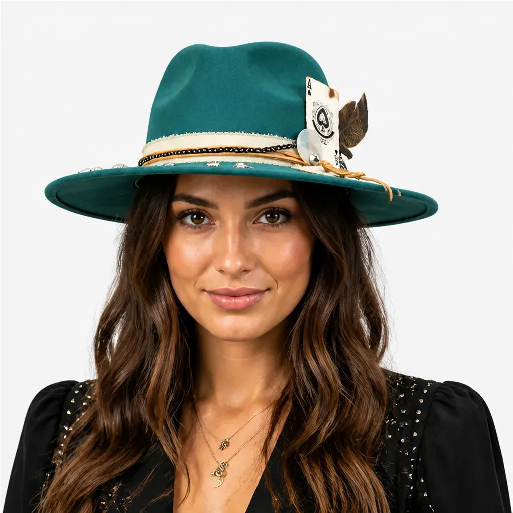 Chapeau Plume - Fedora Large Bord Retro Style Jazz et Western