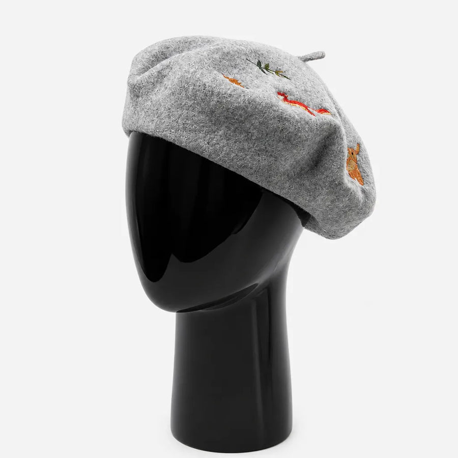 Beret Artiste Peintre - Brode Motif Lapin et Ecureuil