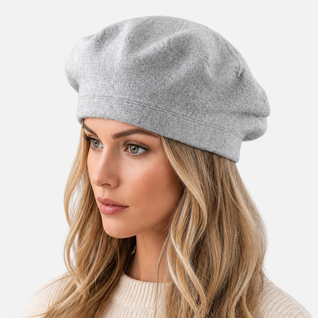Beret Plat Femme - Tricot Beige Noir ou Bordeaux